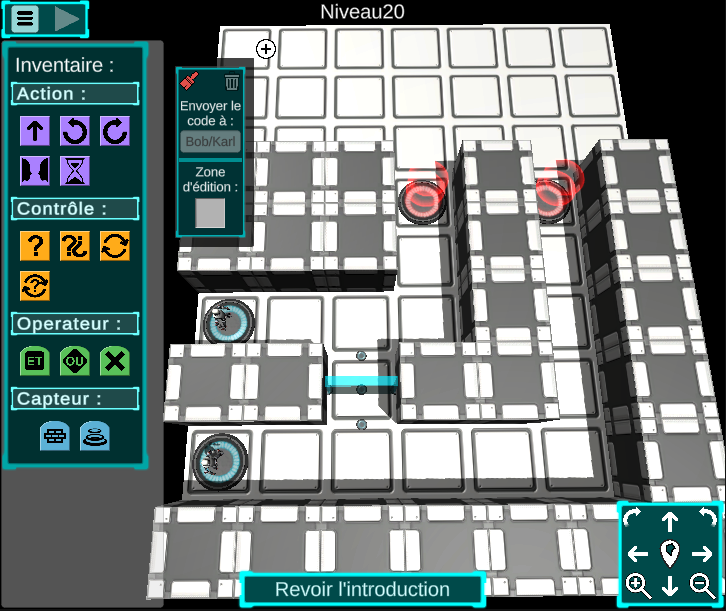 An image of the game showing a mission where the player must program two robots with a single program.